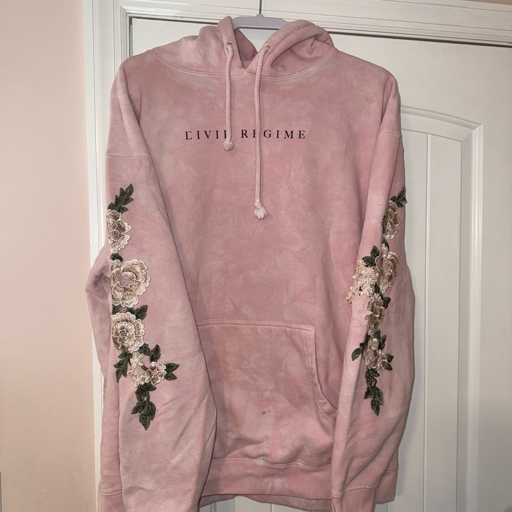 Civil Regime Pink Tie Die Floral Embroidered Hoodie